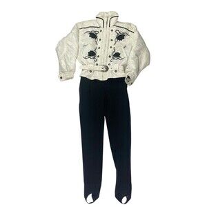 Head Skiwear Snowsuit Jumpsuit Womens 8 White Black Outdoor Floral Embroidered